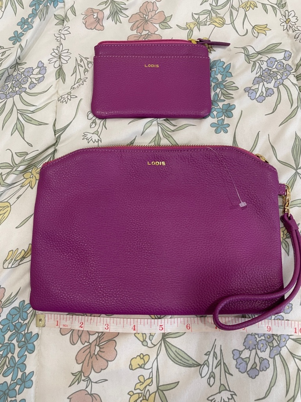 Lodis Fuchsia Pebbled Leather Wristlet + Coin Pouch Set